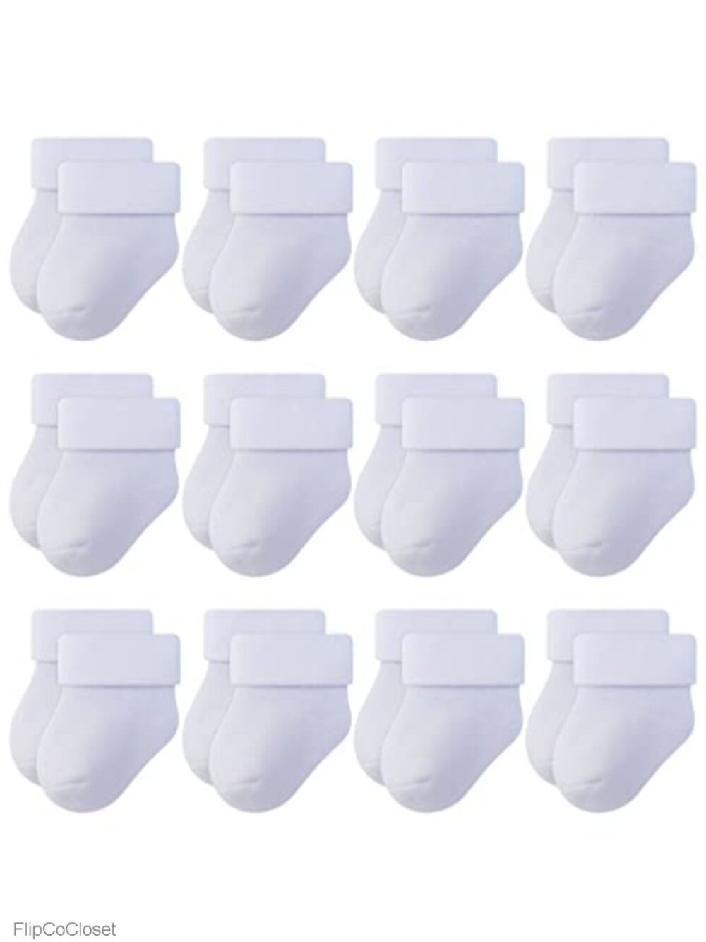 Baby Terry Turn Cuff Socks 12 Pairs Cotton Blend Infant 0-6 Months
